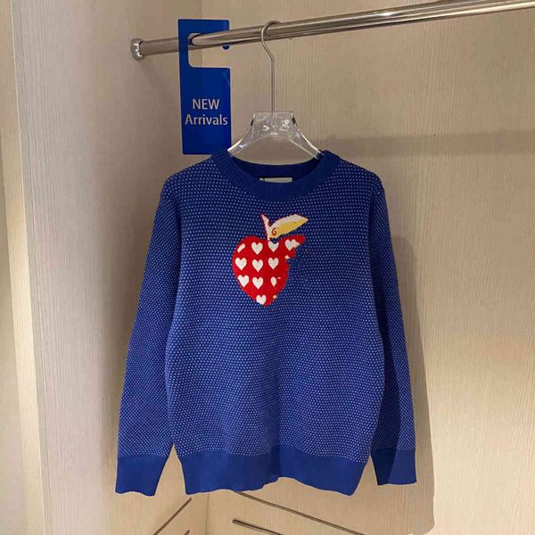 

2021 autumn new family tanabata series apple love jacquard contrast round neck polka dot sweater, White;black