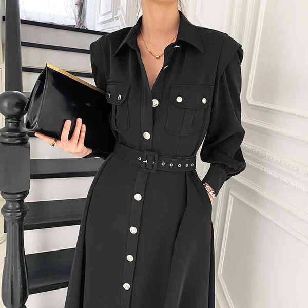 

casual dresses single women casual breasted shirt dressed in sleeves long stylish sashes office down vintage collar loose maxi x0mo, Black;gray