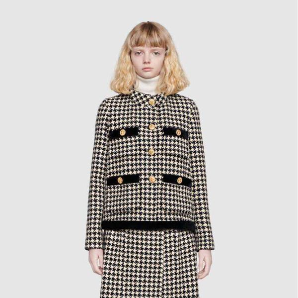 

two piece dress women's houndstooth 2-piece slim jacket + skirt business lady suit casual, White