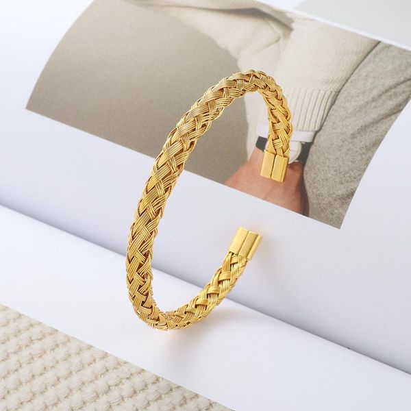 

bangle adjustable stainless steel weave bracelet fashion style diameter 69mm for setting diy jewelry making wholesale, Black