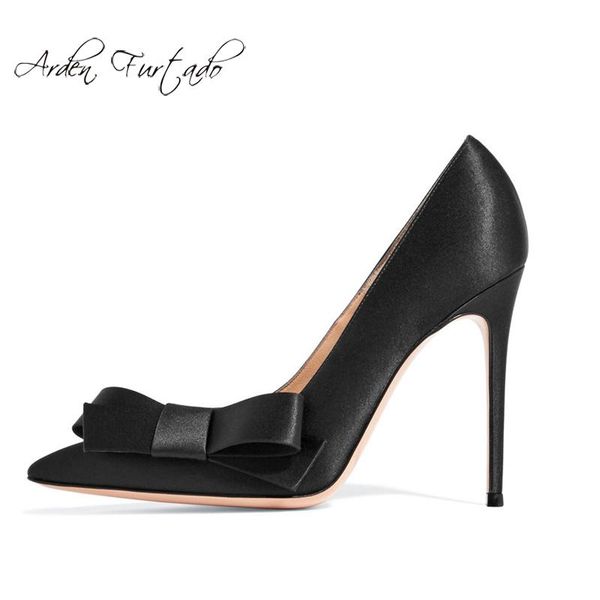 

dress shoes spring and autumn 2021 fashion women's office lady stilettos heels shallow pointed toe party butterfly knot 43, Black