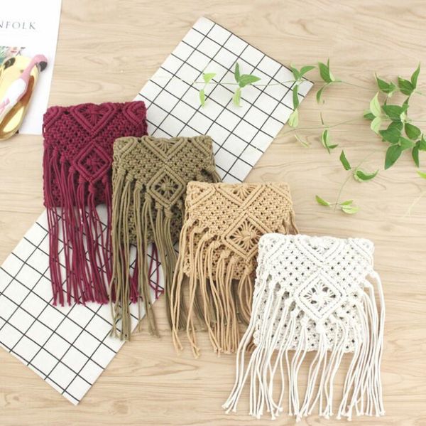 

storage bags hand-woven bag retro literature and art shoulder cotton thread ethnic style tassel diagonal beach straw woven