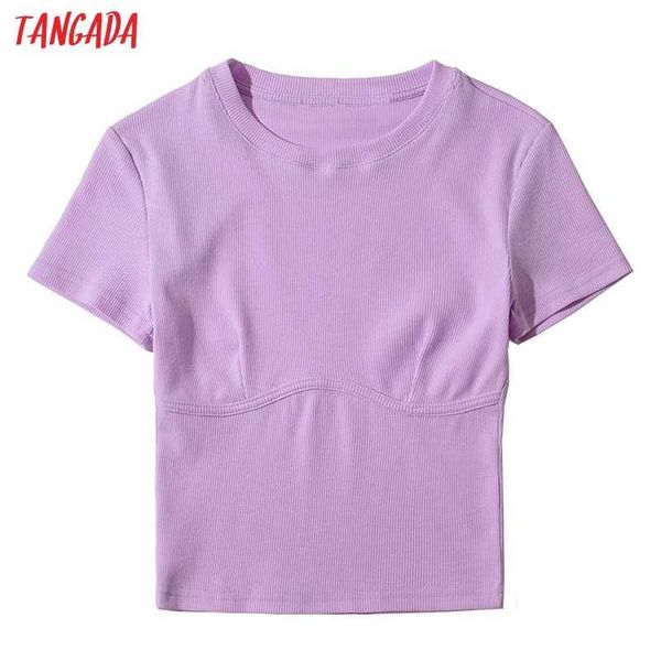 

tangada women purple crop cotton t shirt short sleeve o neck tees ladies casual tee shirt street wear lk21 210609, White