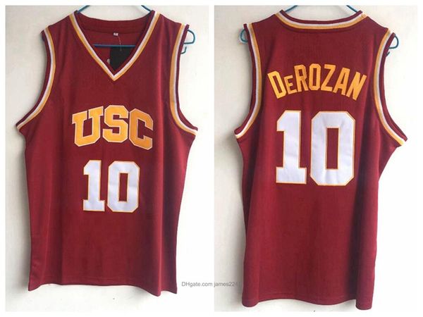 

ncaa university of southern california (usc) 10 derozan red embroidered jersey size s-xxl stitched ing, Black;red