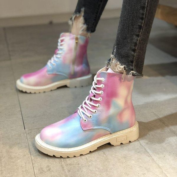 

boots 2021 ms rainbow women autumn winter fashion front strap snow sports platform keep warm shoes round toe booties, Black