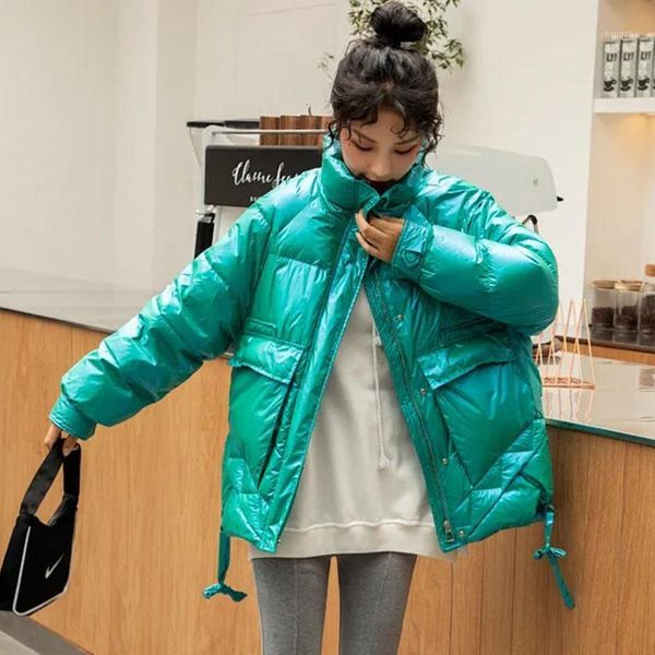 

women down coat winter bright face jacket women's short loose bread, Black