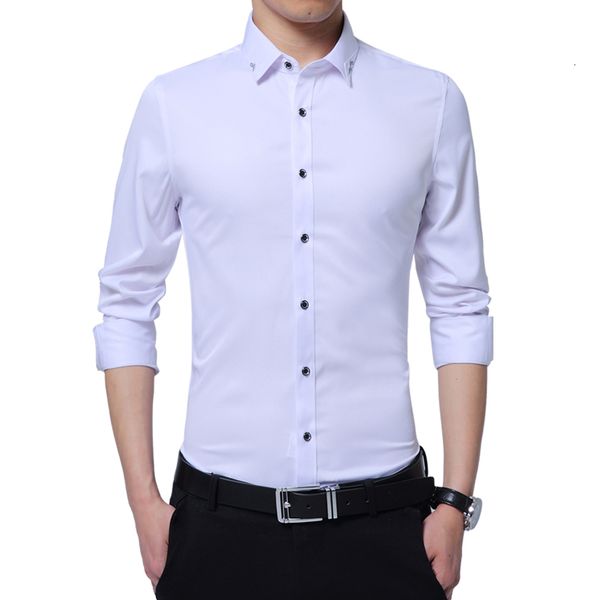 

gentlemen casual long mouw herfst new fashion designer good quality solid shirt slim fit business men clothing, White;black