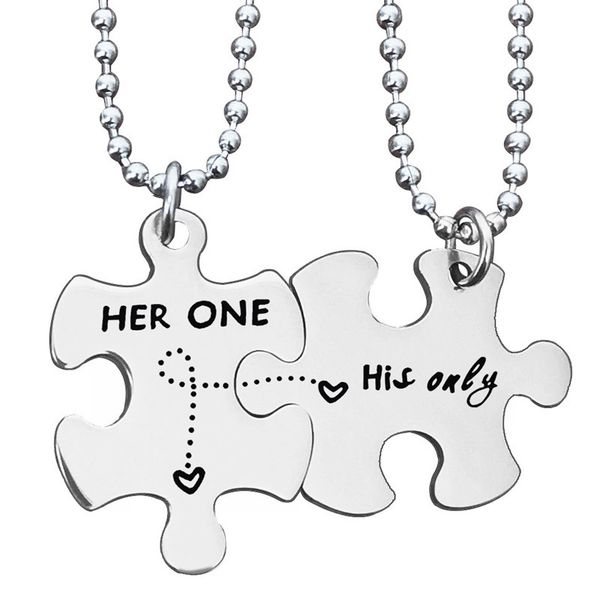 

stainless steel couple necklace her one his online letter pendant necklace valentine's day couple necklace, Silver
