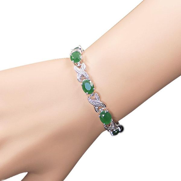 

link, chain 2021 classic x bracelets for women green crystal silver color arrival fashion jewelry, Black