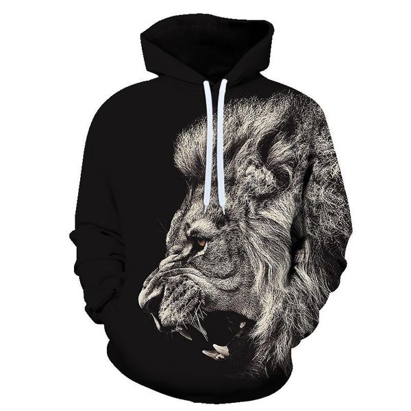 

men's hoodies & sweatshirts 2021 classic fashion hoodie color printing large 3d digital lion pullover top, Black