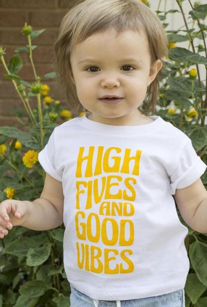 

high fives and good vibes children short sleeve tees kids boys girls funny t shirt toddler casual white o neck, Blue