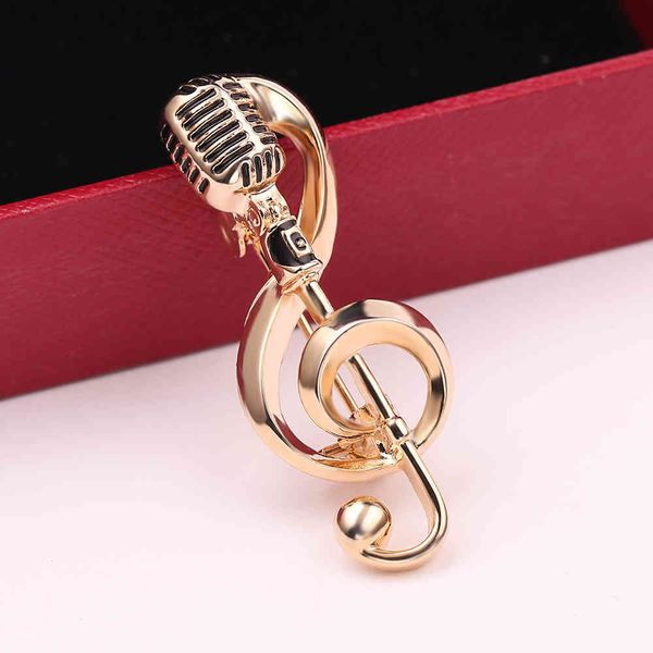 Cor do ouro Microfone Música Nota Brooches Enamel Pin para Mulheres Homens Singer Party Acessórios Concertos Presente Jóias