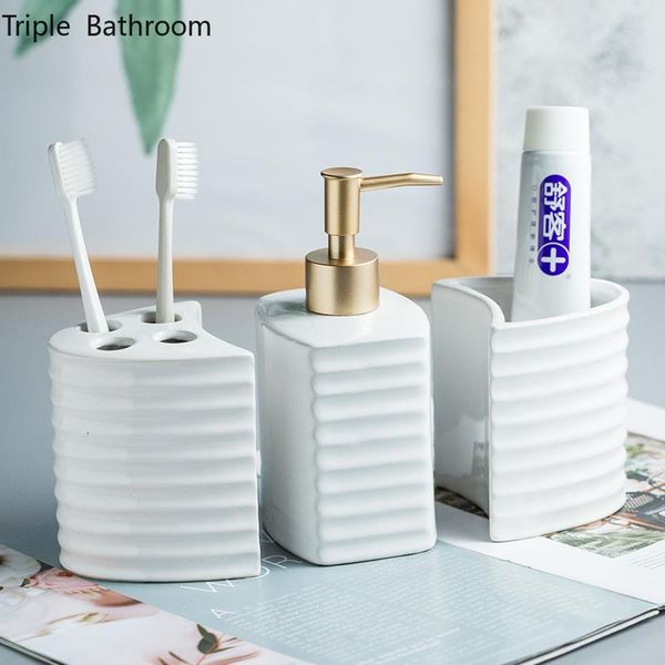 

bath accessory set nordic three piece ceramics bathroom toiletry home liquid soap dispenser toothbrush holder tooth mug washing tools