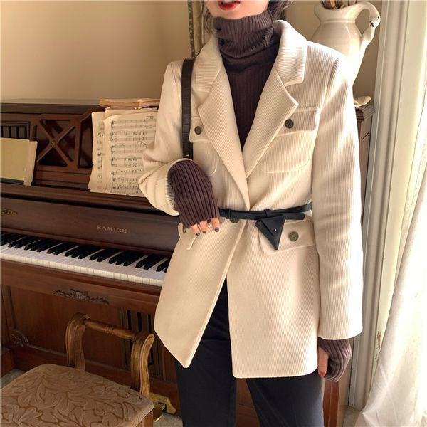 

2021 new jaqueta blazer de veludo vintage com cinto primavera magro senhora do escritrio blazers outerwear n548, White;black