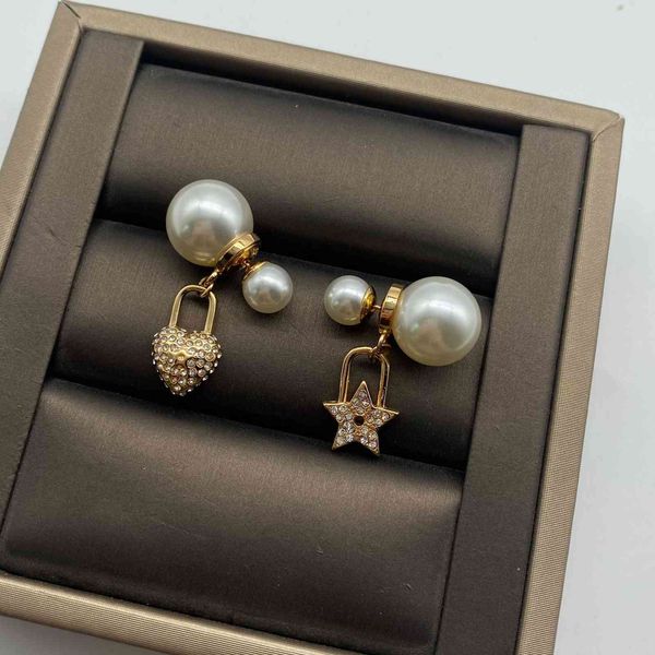 

aaa designer jewelry new love lock, five star asymmetric pearl earrings, female 925 silver needle xqip