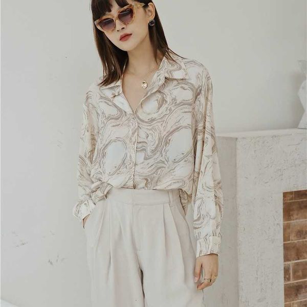 

women's two piece pants chiffon tie dye long sleeve blouse loose button up collar shirt japanese clothes fall clothing 15v2, White