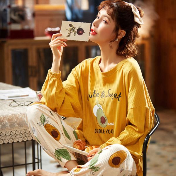 

pajamas lady spring and cotton korean lovely long sleeve student girl suit fresh summer autumn winter home clothes, Black;red
