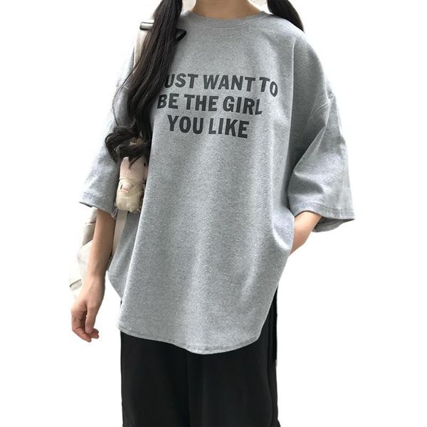 

women's t-shirt letter printed t shirt women half sleeve crew neck loose tshirt 2021 slit summer woman oversized long tee ladies, White