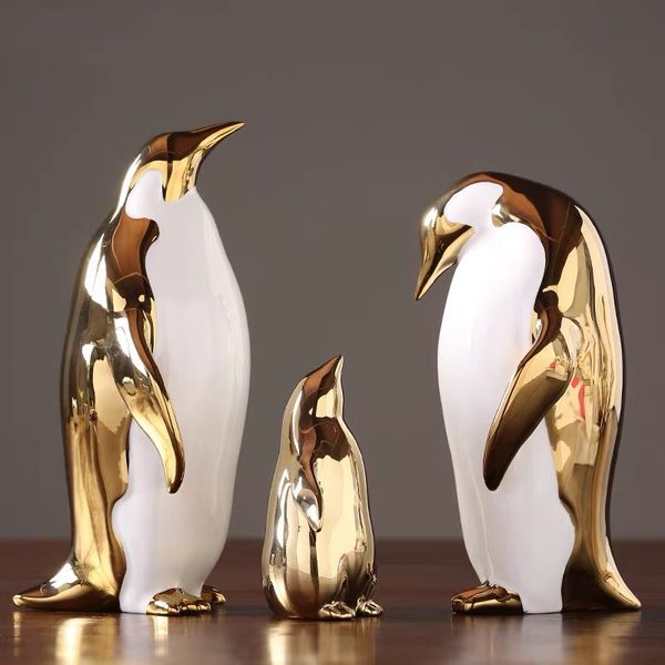 

nordic golden ceramic penguin crafts creative office deskparlor ornament home decoration animal statue gold figurine gifts