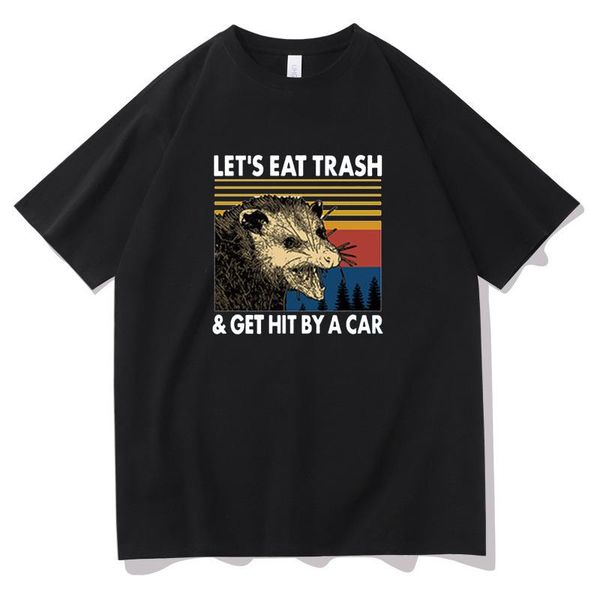 

men's t-shirts let's eat trash & get hit by a car t-shirt arrival funny anime cotton tee 11 colors clothes,drop ship, White;black