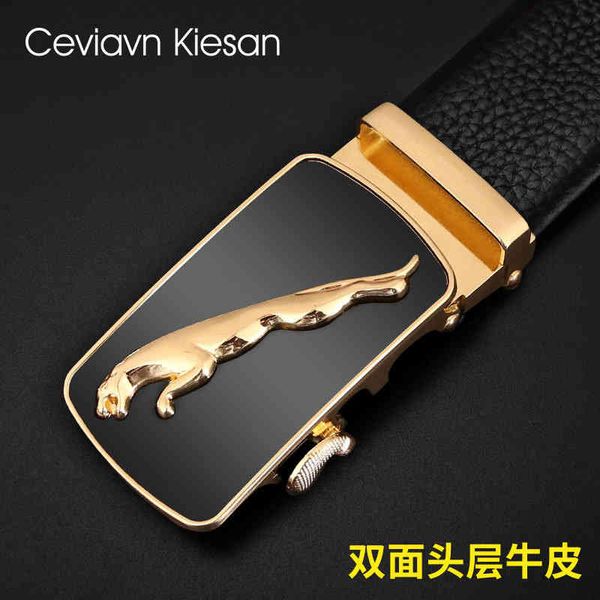 

men's with automatic button leather belt for young and middle-aged business leisure pants, Black;brown