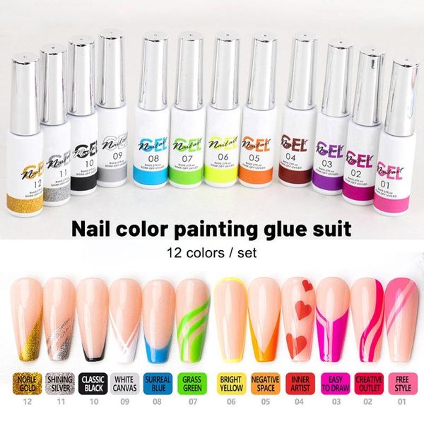 

nail polish 12 color painted soaking led gel potherapy glue draw line light