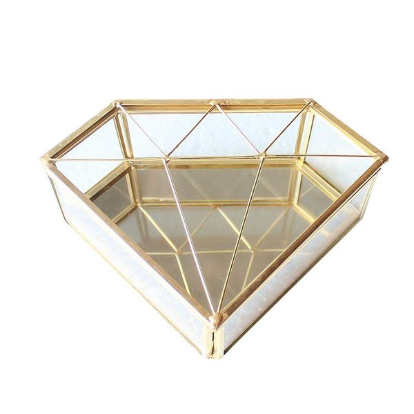 

jewelry pouches, bags diamond shape box glass storage ring necklace dressing table makeup organizer container, Pink;blue