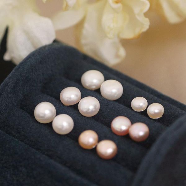 

stud 5mm-7mm classic freshwater natural pearl earrings for women girls elegant simple bride wedding party jewelry gifts, Golden;silver