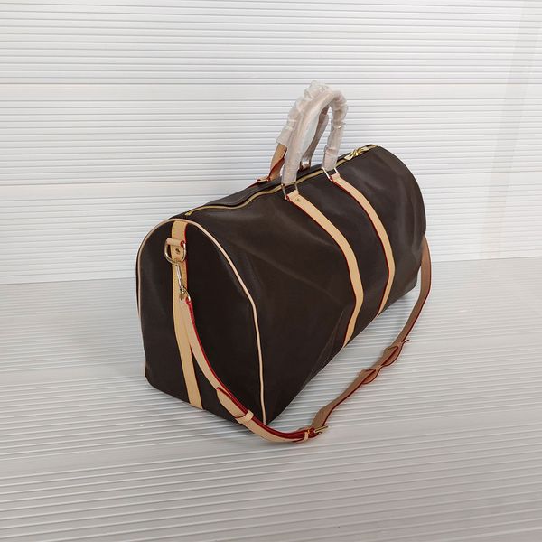 

45 50 55cm luxury handbags large capacity women travel bags genuine leather designer men shoulder duffel bag on luggage bottom rivets with l