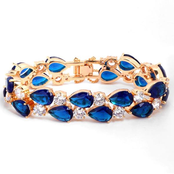 

link, chain zlxgirl jewelry blue green water drop cubic zircon bracelet of women bridal cooper gold bangle &, Black