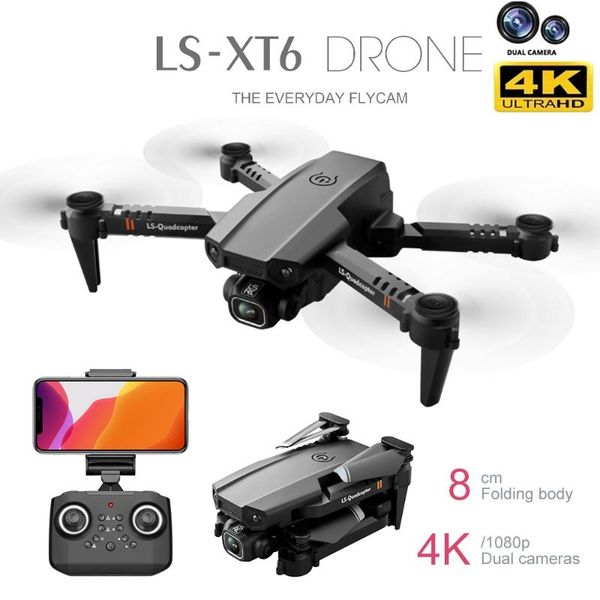 

2021 new mini rc drone xt6 4k 1080p hd dual camera wifi fpv air pressure altitude hold foldable quadcopter gps dron toys for boy
