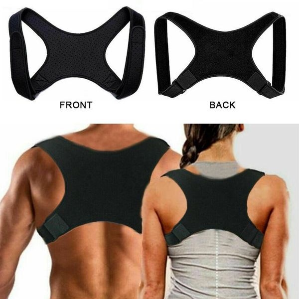 

waist support back posture corrector belt adjustable body brace clavicle spine shoulder lumbar correction1, Black;gray