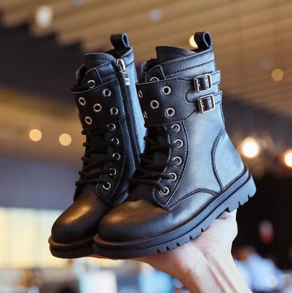 

2021 new autumn girls short fashion boots leather fashion kids boots rubber comfortable children' high quality, Black;grey