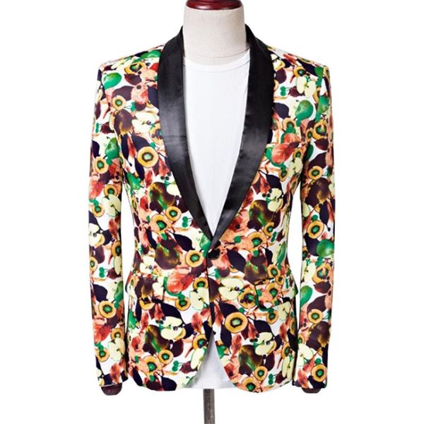 

men's suits & blazers green apple print fashion christmas year trendy suit jacket one button fruit collar slim party carnival, White;black