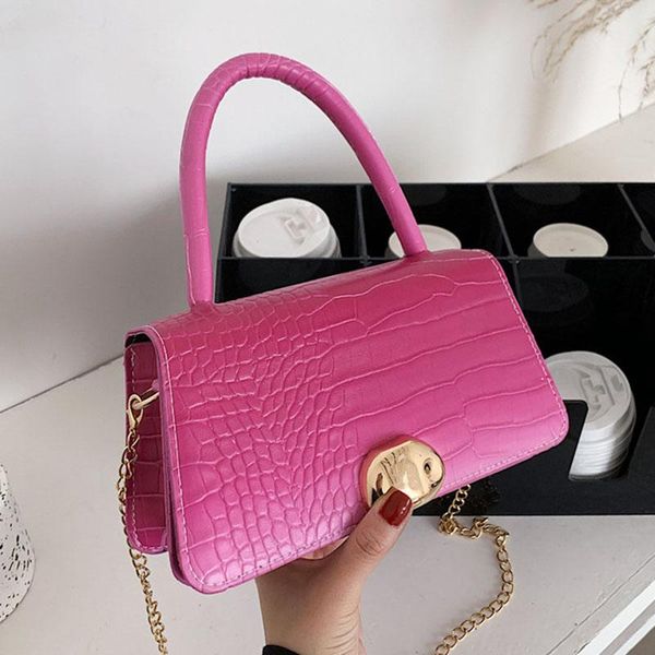 

shoulder bags 2021 female handbags crocodile pattern casual mini square retro messenger lock color contrast