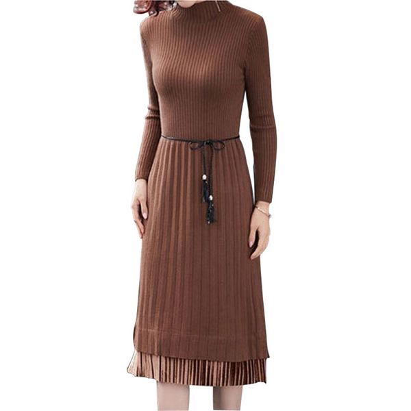 

winter dress women autumn korean fashion slim with belt long sleeve pullover knee-length sweater dresses feminina lr917 210531, Black;gray