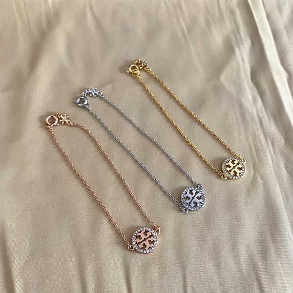 

70% off luxury jewelry jewelry tb simple round pendant flash micro inlaid bracelet light luxury versatile, Silver