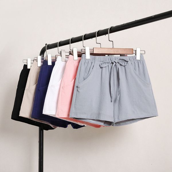

men's shorts loose female summer thin section cotton and linen solid color pants korean high waist large size casual in9u, White;black