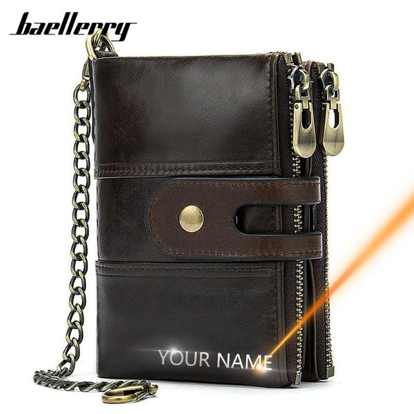 

wallets customized men name engraving anti-theft chain zipper male purse 100% genuine leather vintage wallet, Red;black