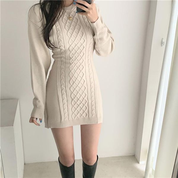 

casual dresses backless sweater dress women mini bodycon long sleeve black korean knitted fall 2021 vestidos robe femme kleider damen, Black;gray