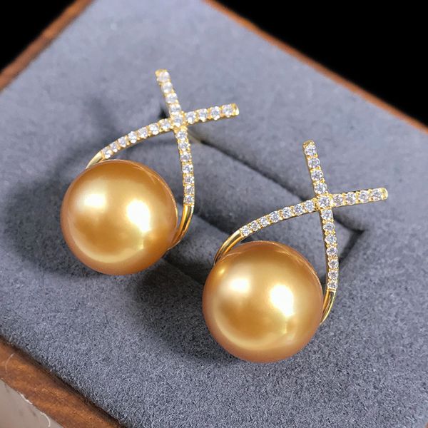 

fashion jewelry mini pearl earrings crossed rhinstone stud earring, Golden;silver