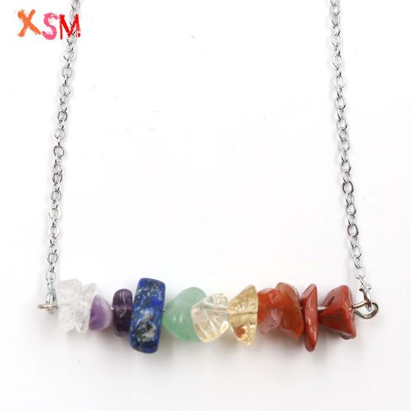 

pendant necklaces xsm chips stone boho minimalist crystal quartzs crushed raw beads chokers necklace for women fashion jewelry, Silver