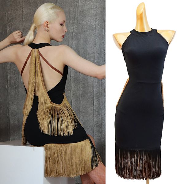 

latin dance dress women backless fringe costume samba rumba tango dancing clothes prom latina competition dress vdb3294, Black;red