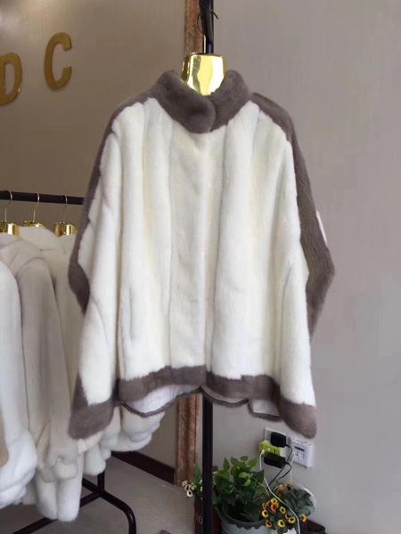 

women's fur & faux cloak shawl velvet mink whole coat female 2021, Black