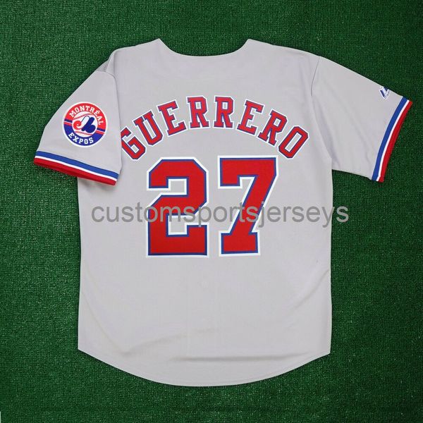 Homens homens jovens bordados vladimir Guerrero Mont Expos Road w/ Team Patch Grey Jersey Todos os tamanhos