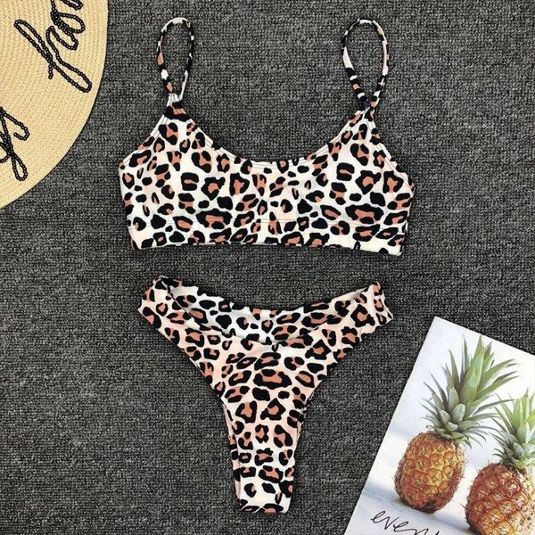 

women two piece bikini set boho leopard snakeskin printing swimsuit strappy