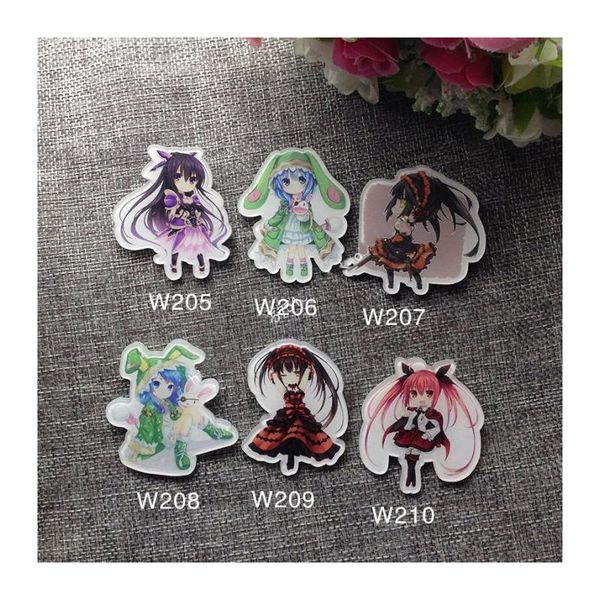 

pins, brooches 6pcs/set date a live nightmare tokisaki kurumi animation tohka yatogami yoshino badge brooch kawaii cloth decor pin, Gray