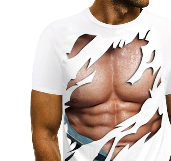 

e-baihui 2021 summer men's t-shirt personality trend round neck blouse muscle figure 3d digital printing student short sleeve at246, White;black