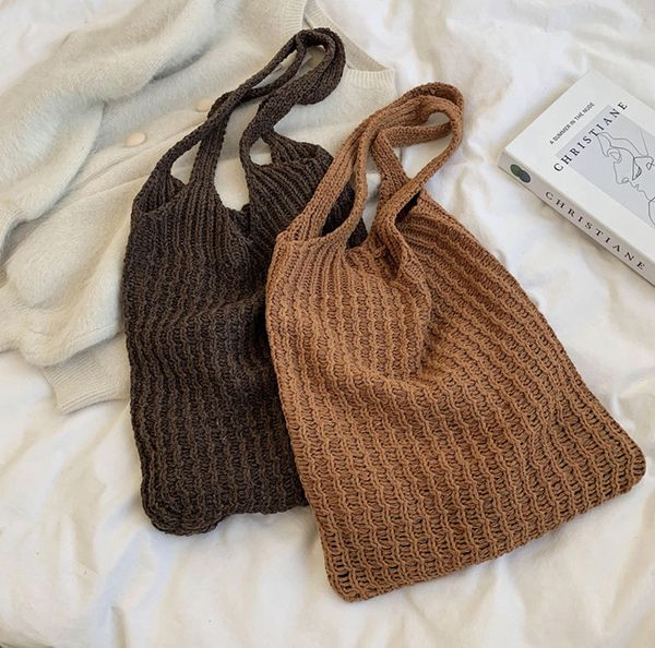 

dhl30pcs shopping bags women wool knitted plain open handbag