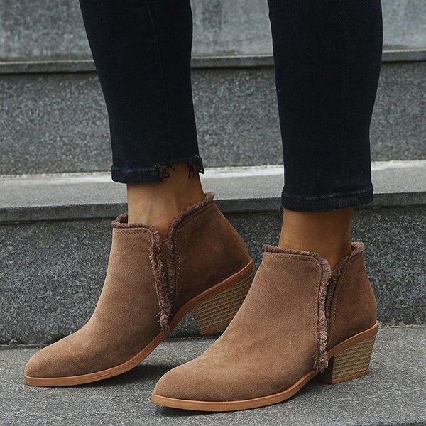 

boots women ankle chunky mid heels pumps shoes woman short autumn warm booties shoe chaussures femme zapatos mujer sapato d2369, Black